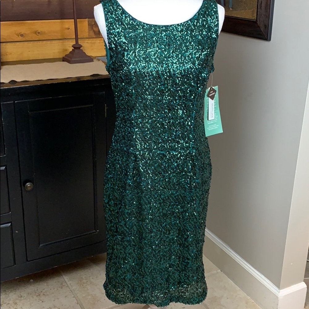 Sequined Green Sheath Dress